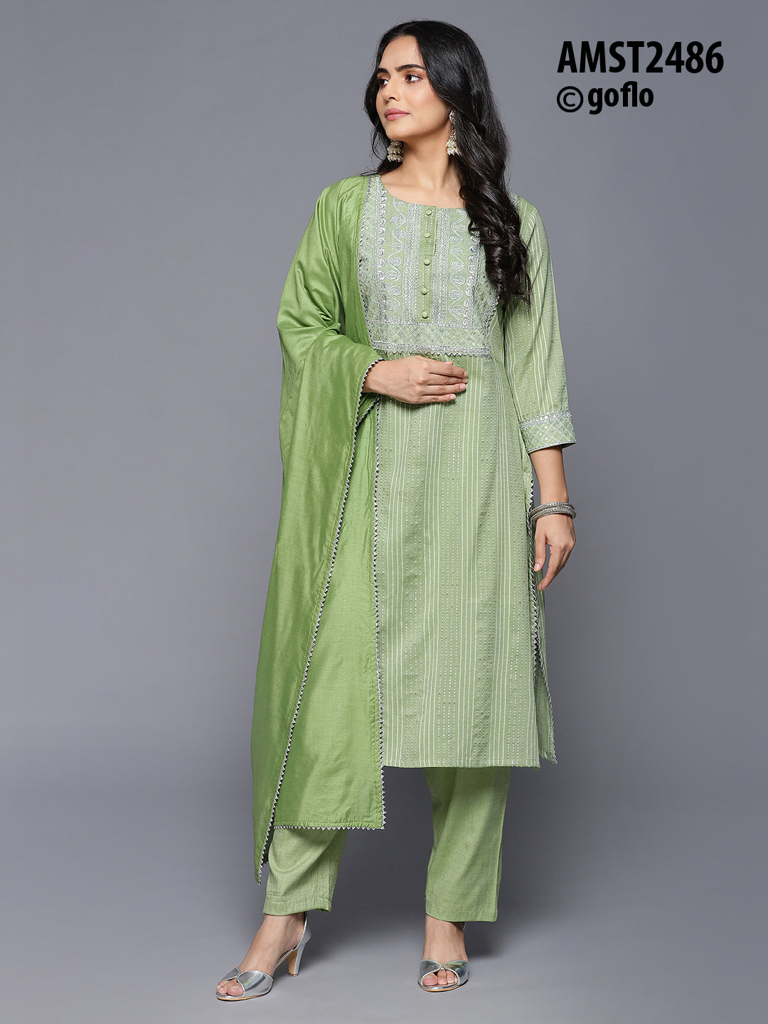 Rich Linen Lurex Kurta having Detailed Embroidery