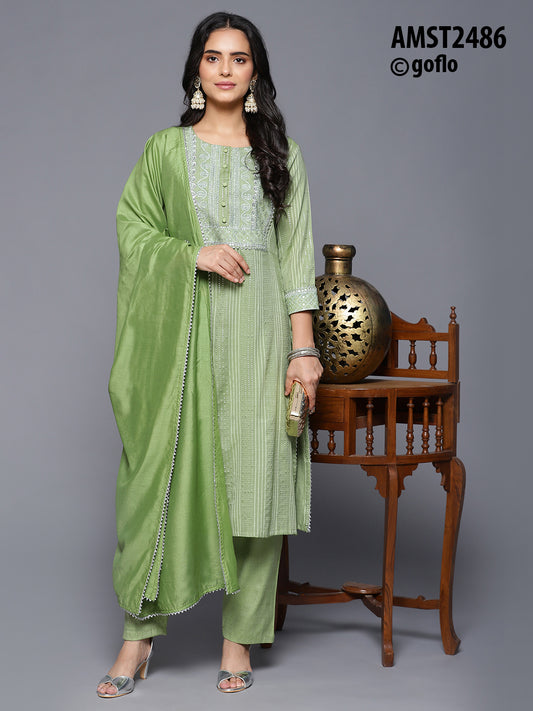 Rich Linen Lurex Kurta having Detailed Embroidery