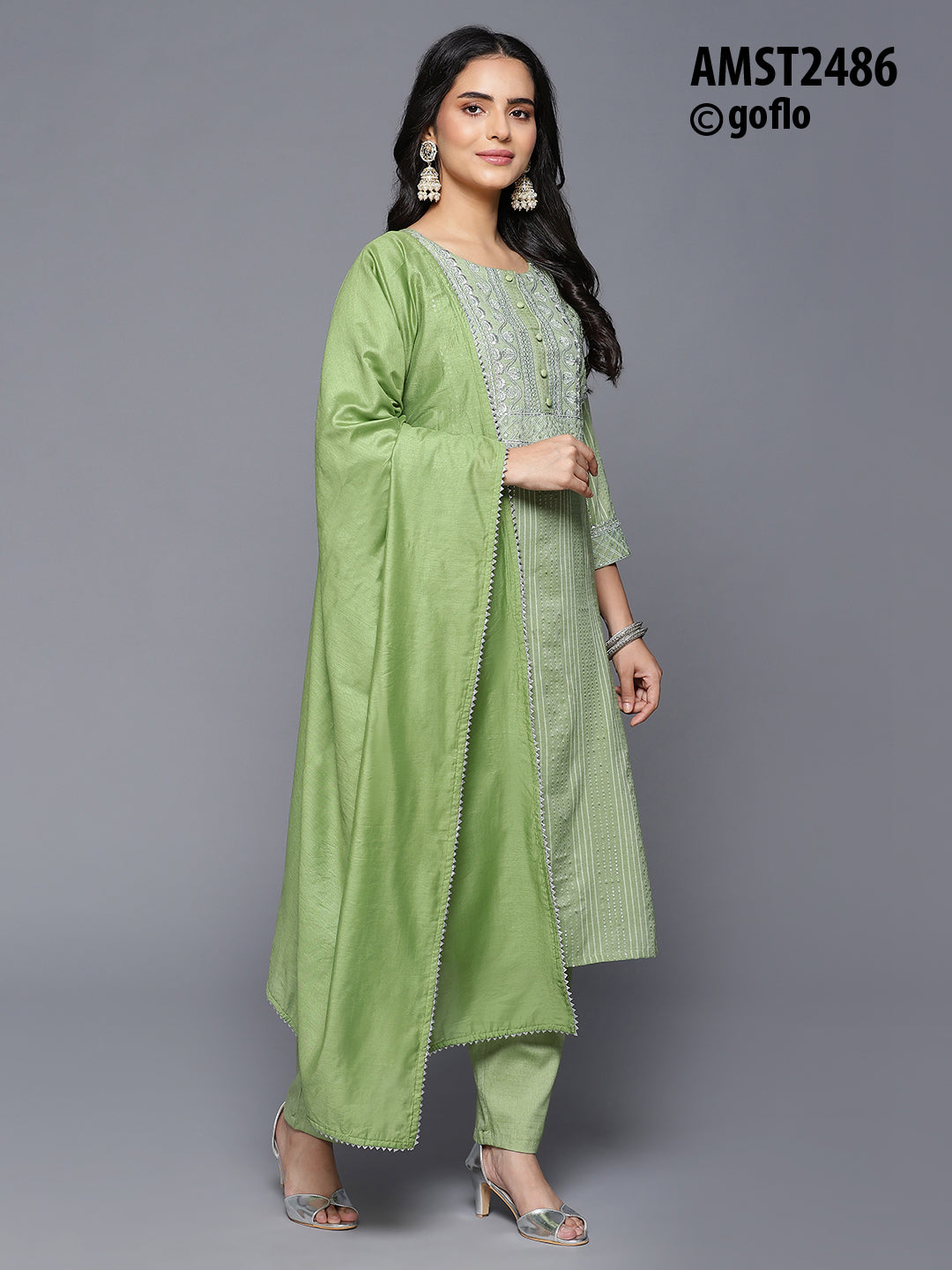 Rich Linen Lurex Kurta having Detailed Embroidery