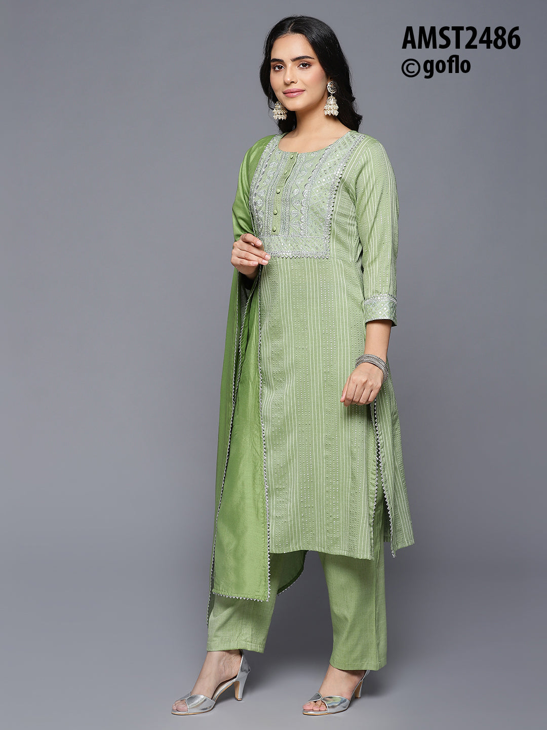 Rich Linen Lurex Kurta having Detailed Embroidery