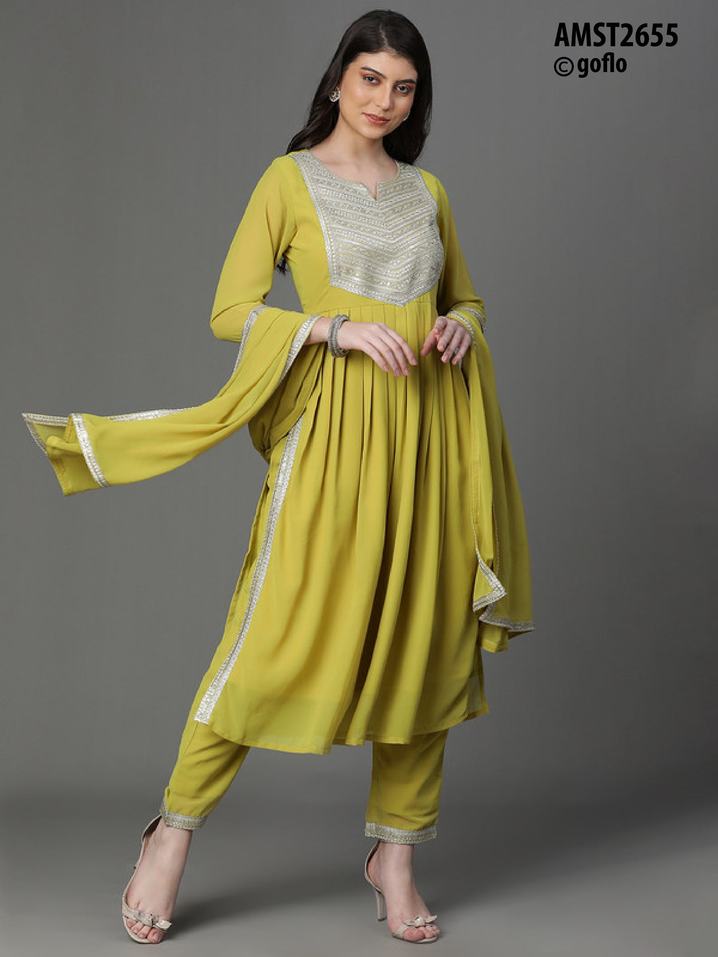 Georgette Flared A Line Kurta with Pants