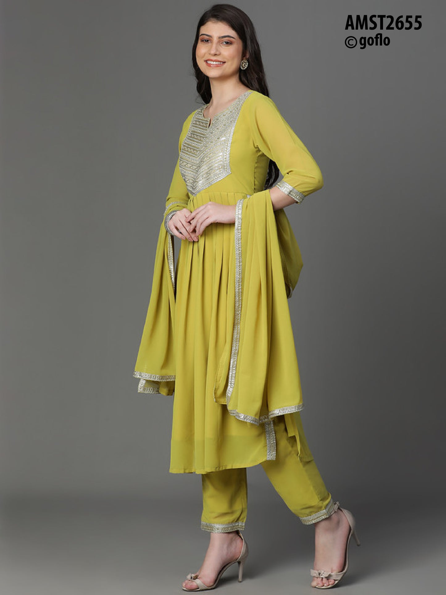 Georgette Flared A Line Kurta with Pants