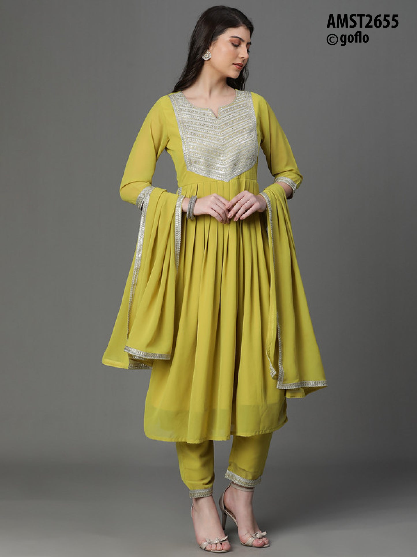 Georgette Flared A Line Kurta with Pants