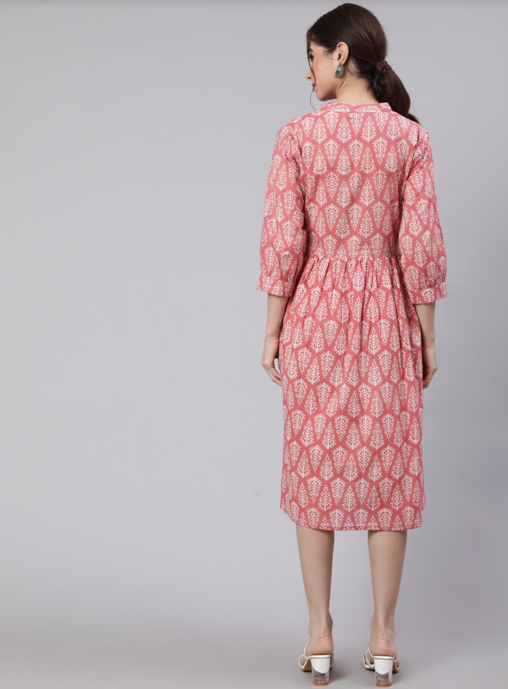 Pink Ethnic Printed Flared Dress