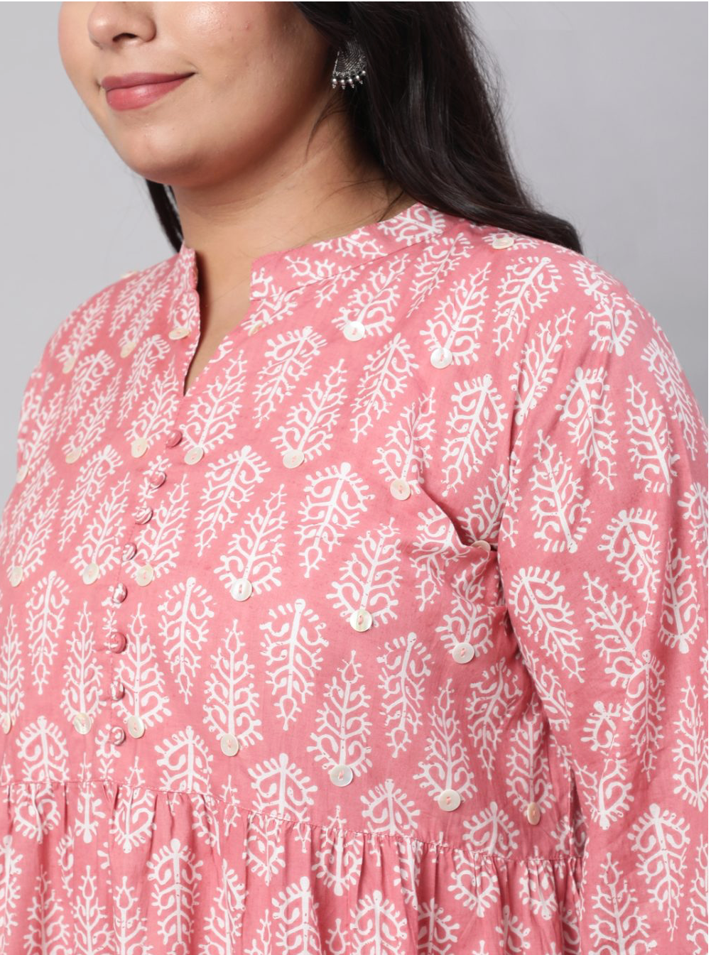 Plus Size Pink Ethnic Printed Flared Dress