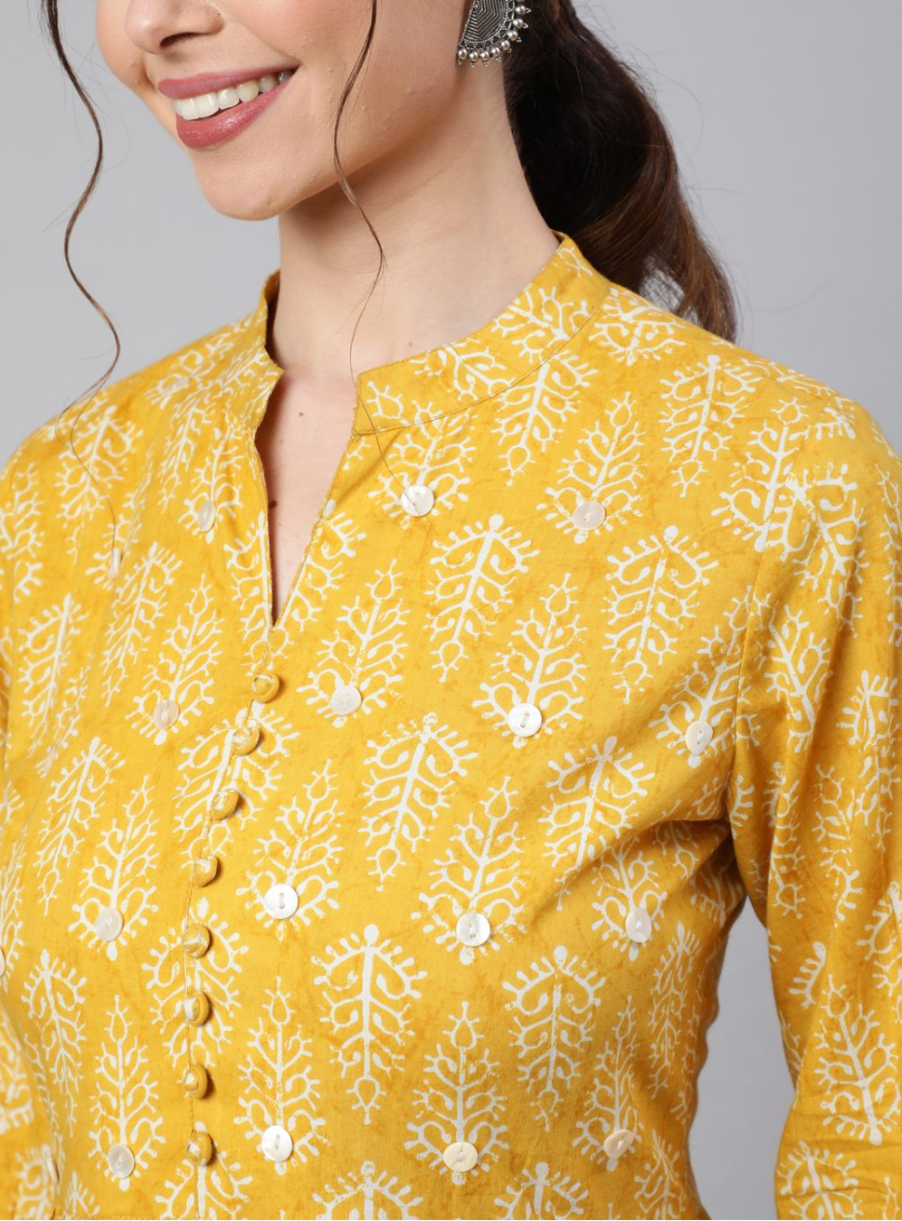 Yellow Ethnic Printed Flared Dress