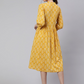 Yellow Ethnic Printed Flared Dress