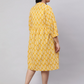 Plus Size Yellow Ethnic Printed Flared Dress