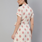 Off White Ethnic Printed Cotton Slub Shirt Dress With Belt