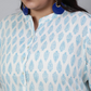 White & Turquoise Blue Plus Size Printed Pleated Top