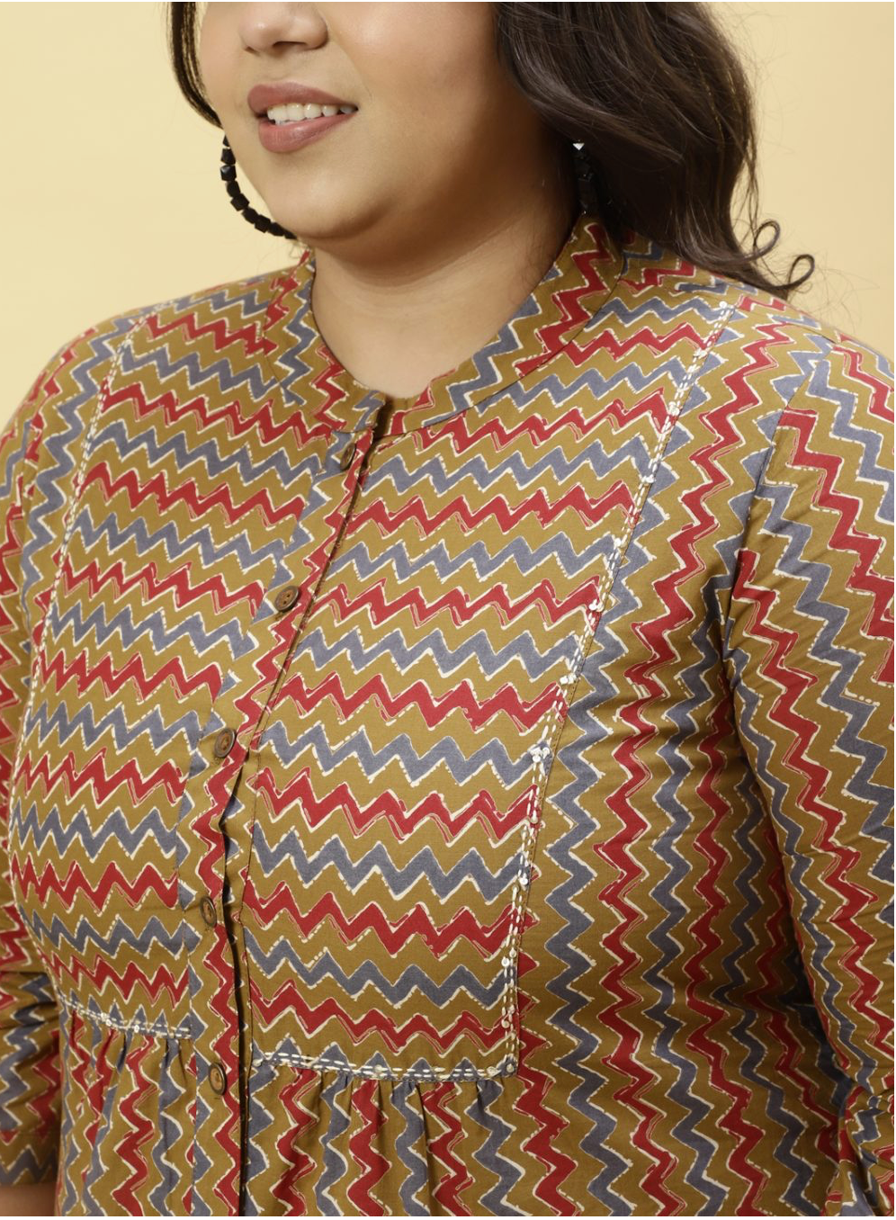 Plus Size Brown Zig-Zag Printed Top