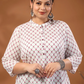 White Plus Size Geometric Printed Cotton Short Kurta