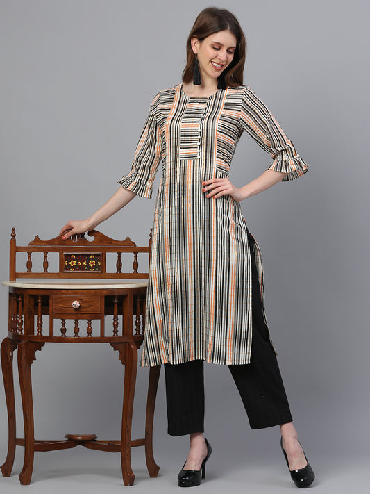 Cotton Printed Kurta with Stripe Design