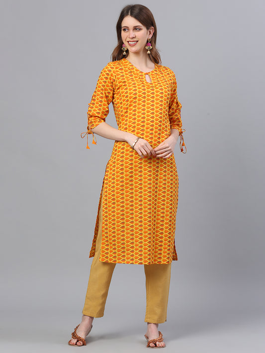 Cotton Printed Kurta with Fancy Neck