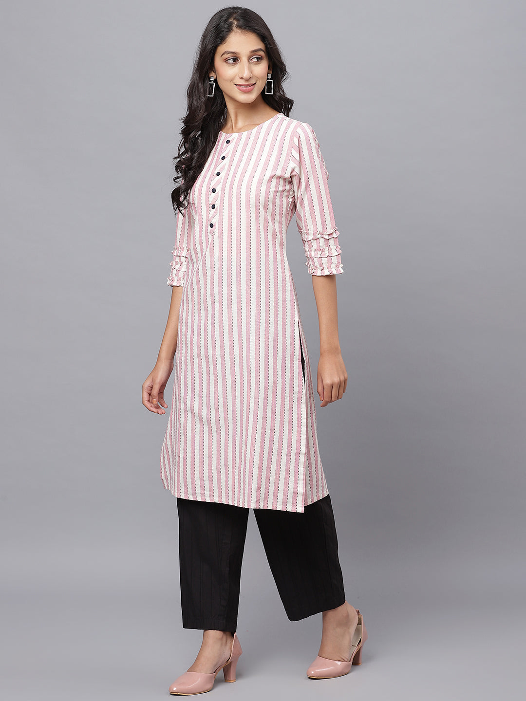 Cotton Striped Kurta with Tripple Frills