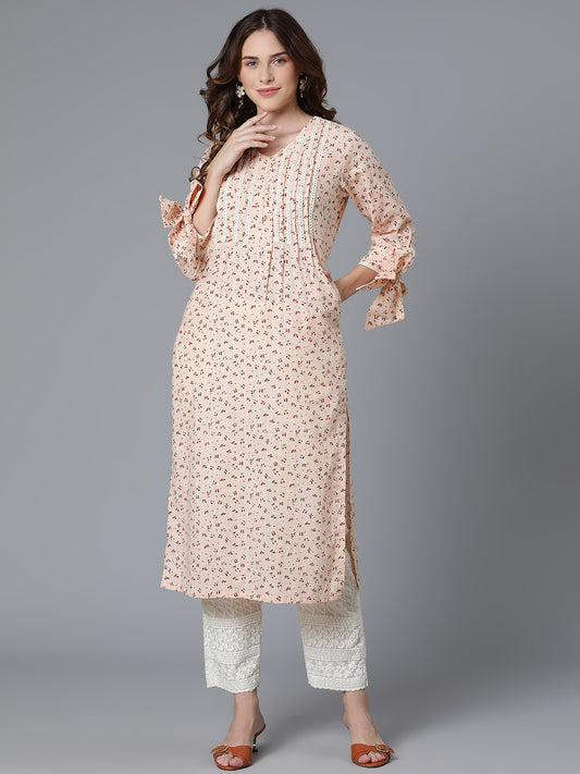 Cotton Slub Printed Kurta with pockets