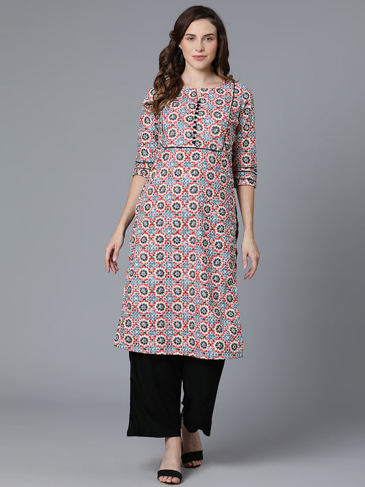 Cotton Printed Kurta with piping design