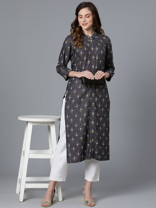 Rayon Printed Kurta with gathers styling on yoke