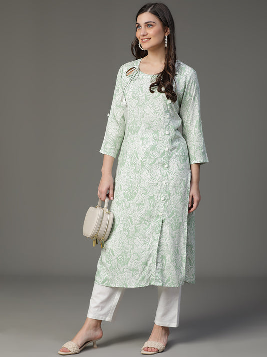 Rayon Printed Kurta with Buttons on side Panel