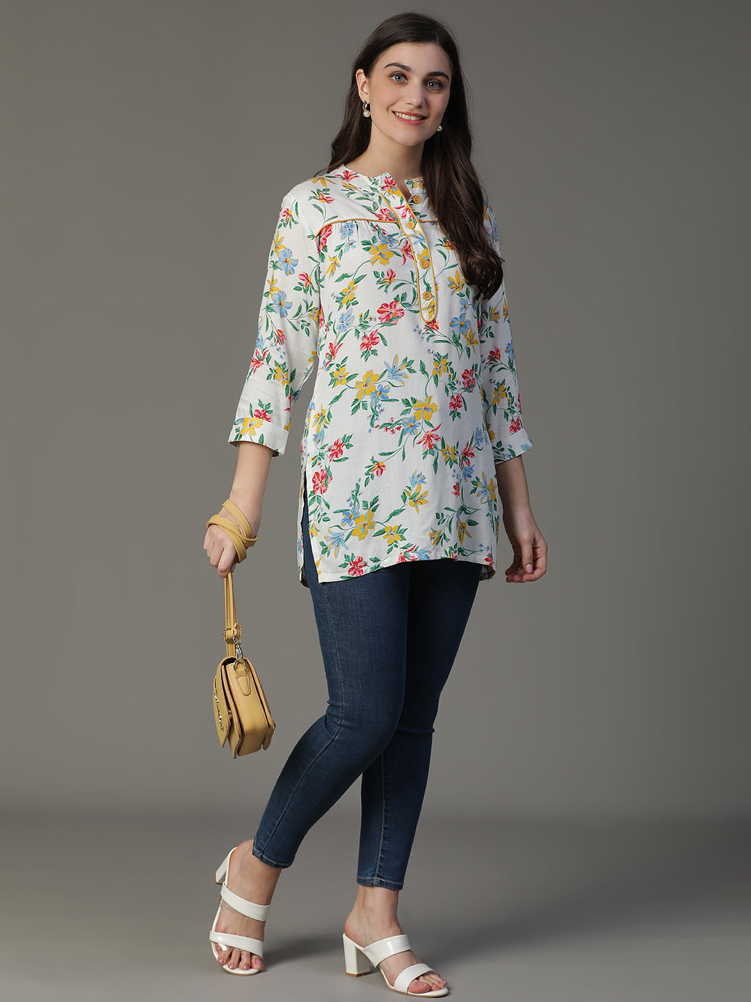 Rayon Printed Tunic Style Kurta with Cuff Band