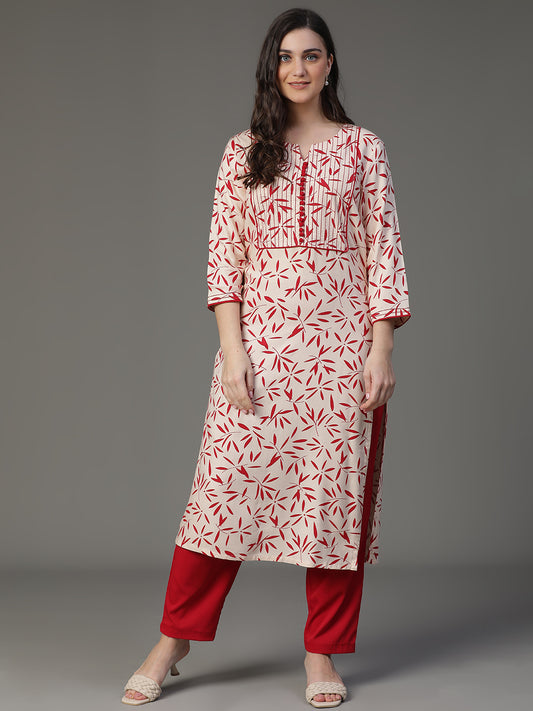 Rayon Printed Kurta with potli buttins