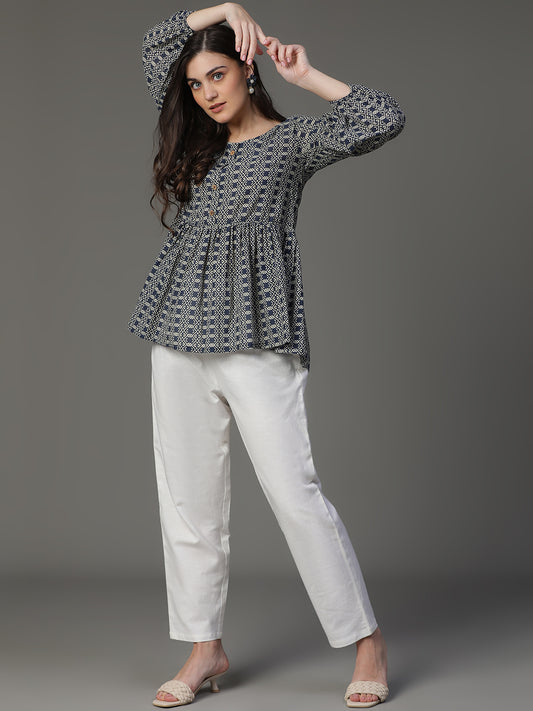 Cotton Printed top with round neck